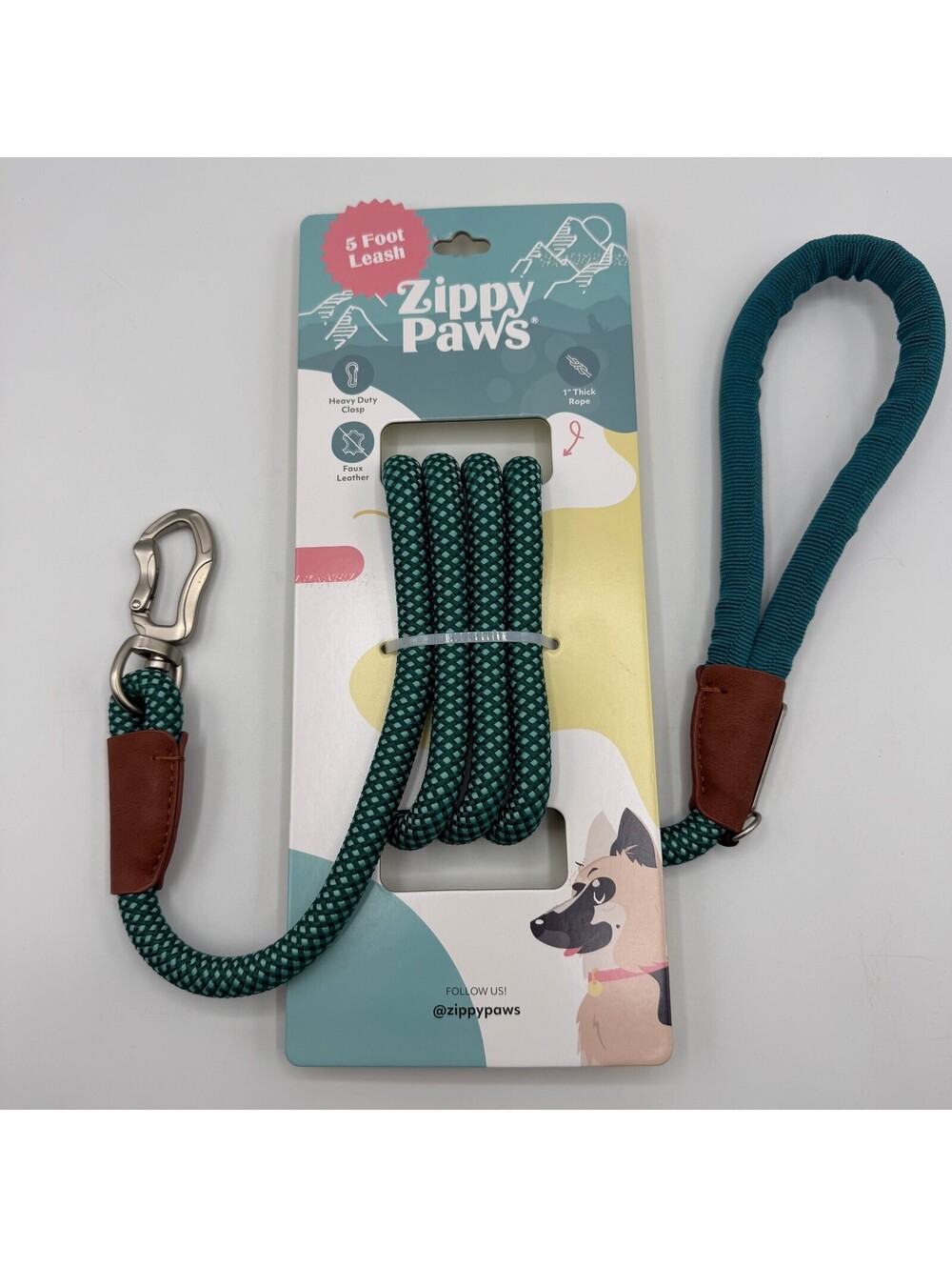 ZippyPaws Rope Leash 5 Foot Teal Dog Leash 1" Thick Rope ZPC-C0103 Zippy Paws